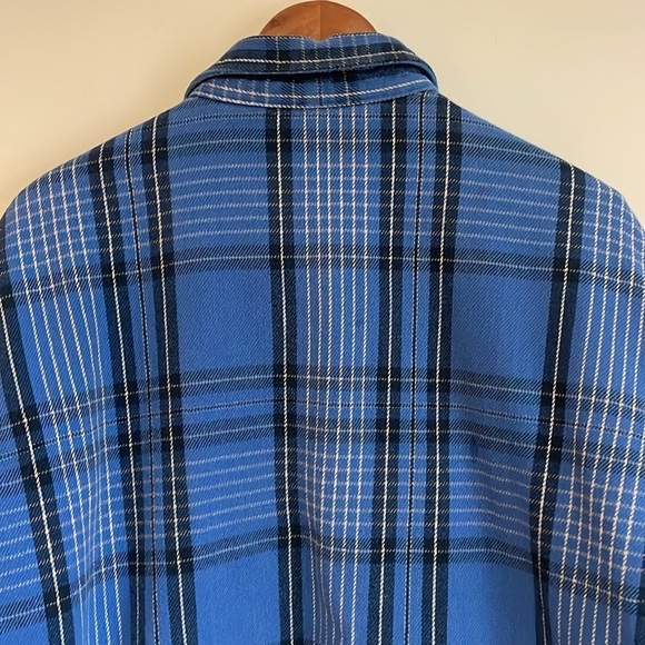 VTG Plaid Shacket XL Blue Winter Run Pockets Dad Oversized Fall Button Down Barn - Picture 8 of 15